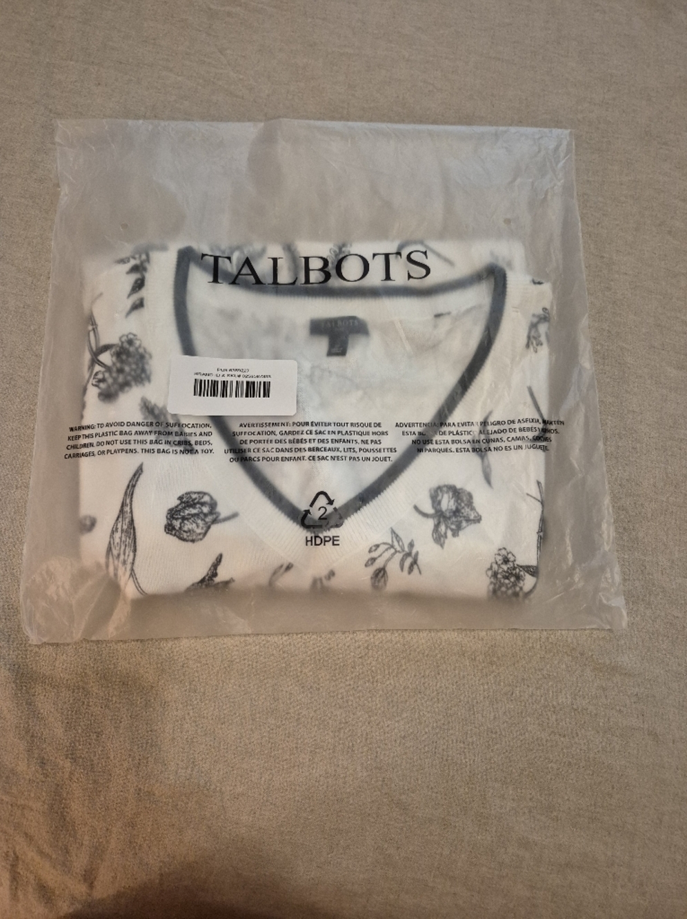 Talbots White Short-Sleeve V-Neck Top with Black Botanical Sketch Print - Picture 9 of 9